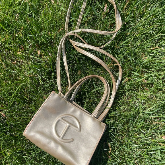 Telfar Gold Mini Bag with Structured Design and Logo - Picture 1 of 6